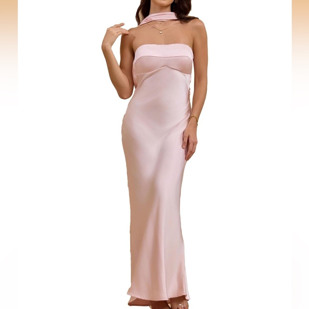 Elegant Strapless Pink Evening Dress